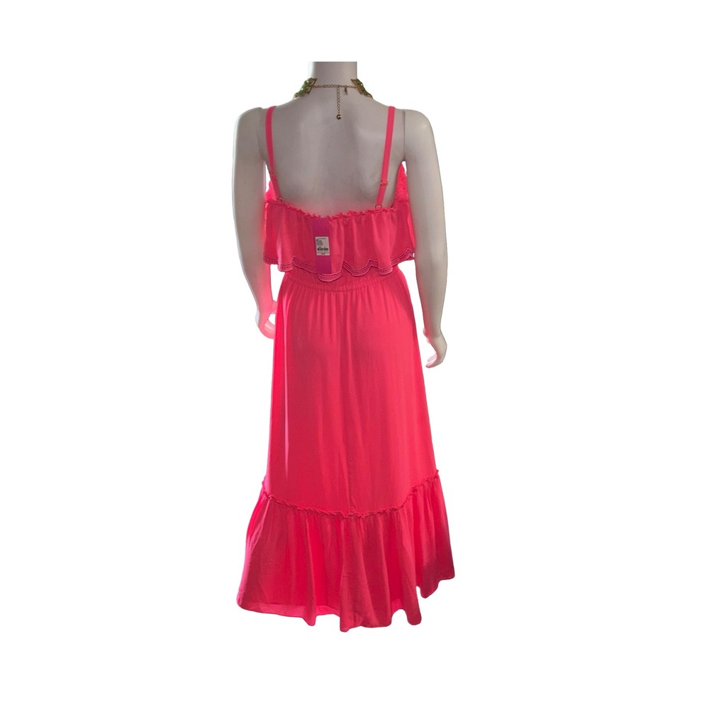 Lilly Pulitzer Neon‎ Pink Ruffle Eyelet Tiered Maxi Dress NWT Size M - Picture 3 of 7
